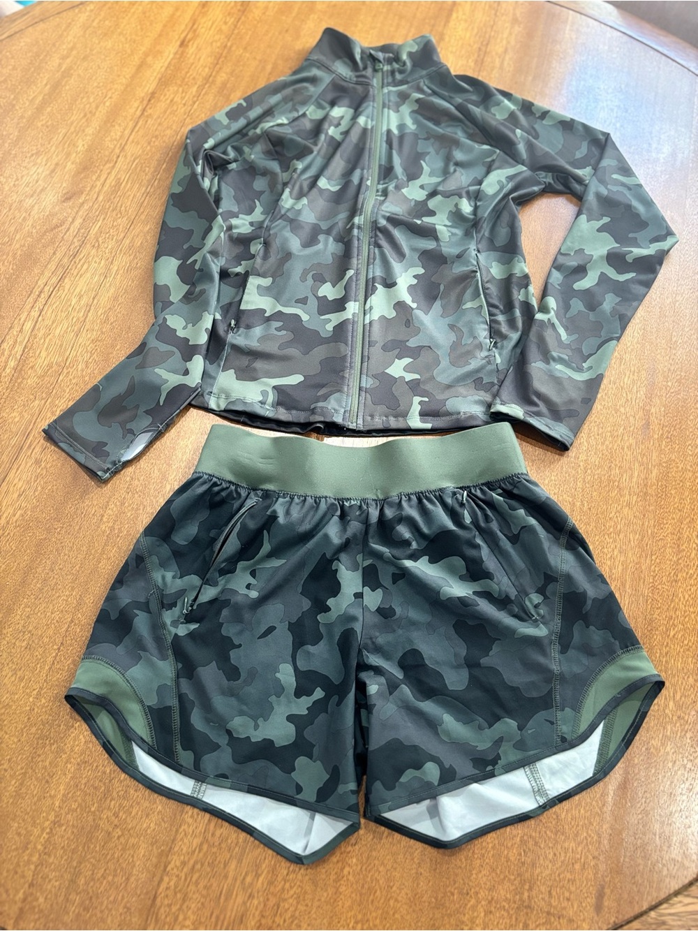 tek gear Olive Green and Black Camo Jacket and Shorts Suit